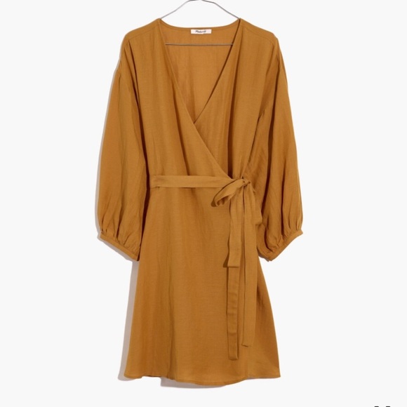 Madewell Linen-Blend Balloon-Sleeve Wrap Dress 35364 - Picture 1 of 13